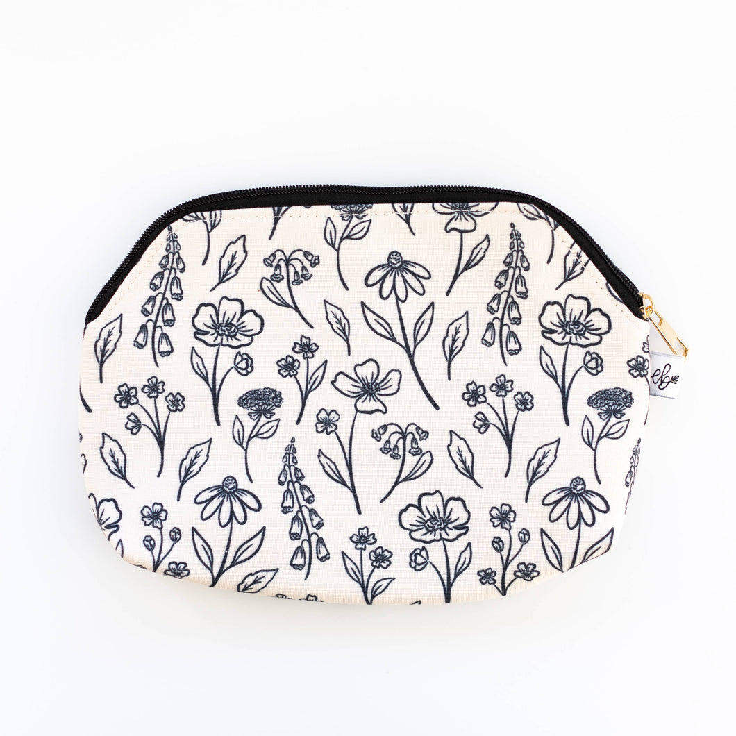 Ivory Pressed Floral Zipper Pouch